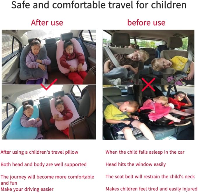 FHSGGP Travel Pillow Cushion for The Back Seat of Car Car Pillow for Kids A Sleeping Artifact Suitable for Long-Distance Travel of Adults and Children Travel Pillow for Kids Pink
