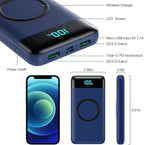 Wireless Portable Charger 30,800mAh,15W Wireless Charging USB C Power Bank,25W PD QC 4.0 Fast Charging 4 Outputs Travel Essentials Battery Pack Compatible with iPhone 17/16/15/14,Galaxy,Android-Blue