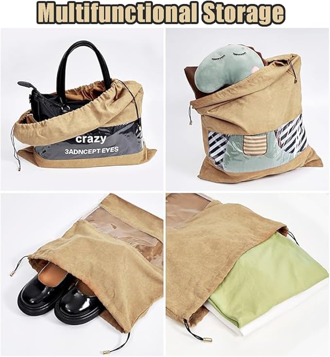 Ouliget Dustproof Drawstring Suede Fabric Bags,Premium Transparent Purse Bags with PVC Clear Window,Handbags Shoe Toy Dust Cover Bags for Storage and Travel