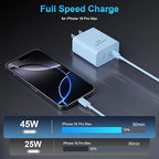 iPhone 17 16 15 Charger Fast Charging, 45W Dual USB C Phone Charger Block with 10FT Long Type C Cable Cord for Apple iPhone 17/Pro/Pro Max/17 Air/16 Pro/16 Pro Max/15 Plus/15 Pro/iPad/S26 Ultra(Blue)