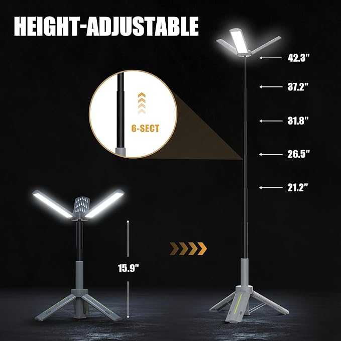 BUBRA 40" Telescopic Camping Lights with Stand, 8000mAh Rechargeable LED Work Light & Camp Lantern, 1000LM Portable Tripod Lamp, 20H Runtime for Power Outages, Survival Gear and Camping Essentials