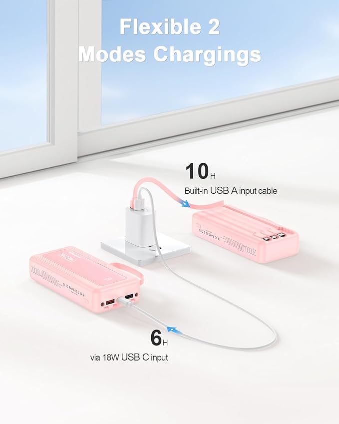 Portable Charger with Built in Cables, Slim 20000mAh Fast Charging 22.5W Power Bank USB C LED Display Battery Pack 6 Outputs & 2 Inputs for iPhone Samsung Pixel LG Moto iPad
