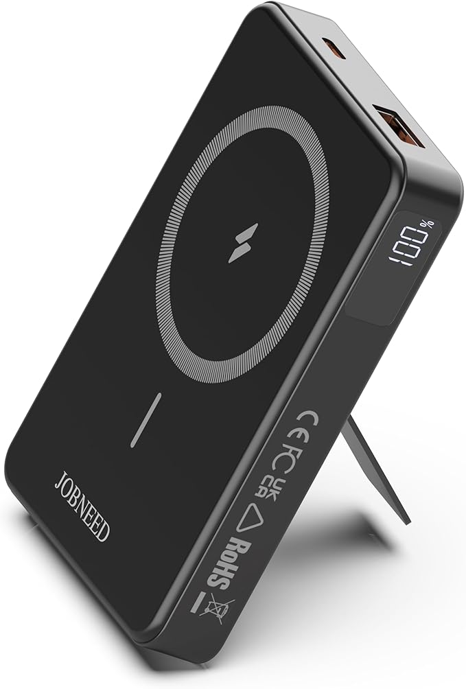 for Magsafe Battery pack,10000mAh Magnetic power bank,Wireless portable charger with stand,Wireless compatible with iPhone12-16 series,Type C and USB20W fast charging for Android Samsung Black