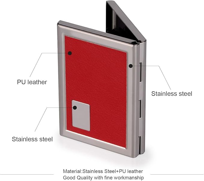 EASTNIGHTS RFID Credit Card Holder Metal Wallet Stainless Steel and Pu Leather Credit Card Protector Case (red)