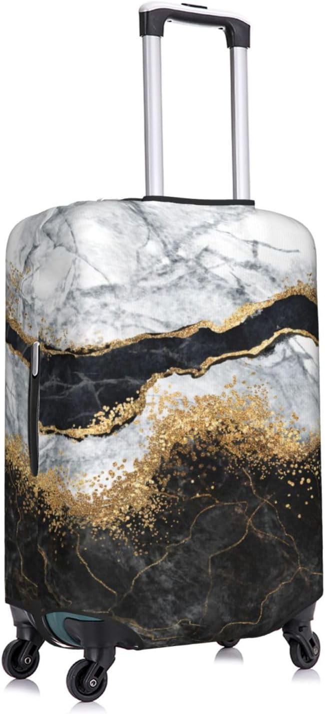 Travel Luggage Cover Suitcase Protector, White Black Gold Marble Abstract Washable Elastic Suitcase Baggage Cover Double-sided with Zipper Closure for Wheeled Suitcase Fits 29-32 Inch Luggage