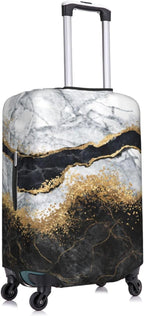 Travel Luggage Cover Suitcase Protector, White Black Gold Marble Abstract Washable Elastic Suitcase Baggage Cover Double-sided with Zipper Closure for Wheeled Suitcase Fits 29-32 Inch Luggage