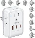 Universal Travel Adapter Kit, VINTAR PD 35W International Power Adapter with 4 AC and 3 USB Ports(2 USB-C), Type A,B,C,D,E/F,G,H,I,L,M Detachable Attachments, Travel Adapter Worldwide for EU/UK/Africa