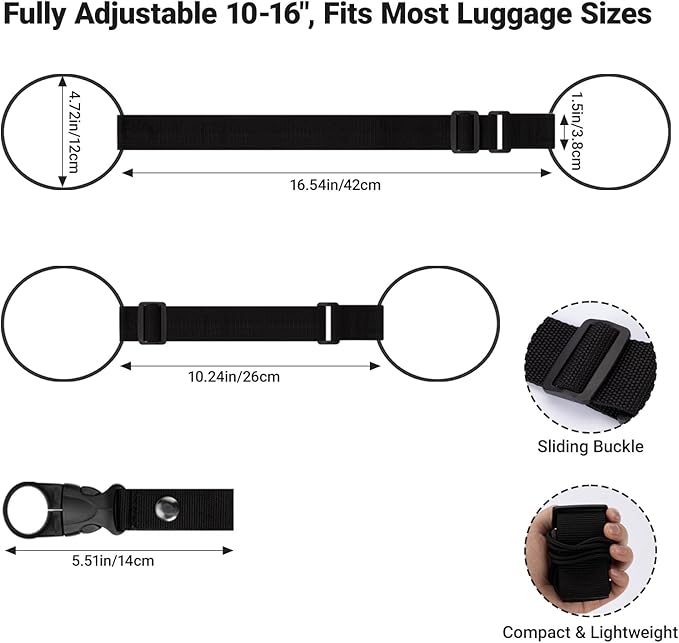 3 PCS Luggage Straps, for Suitcases TSA Approved Adjustable Luggage Connector Straps，with Elastic Thick Rope for Connecting Suitcases and Bags Stably with Strap Buckle and Bottle Buckle Clip, Black