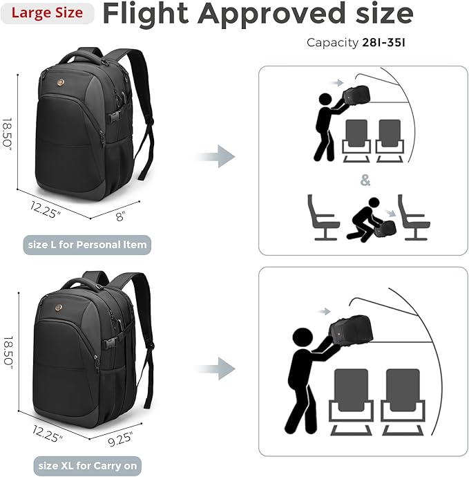 Swissdigital Travel Laptop Backpack, 35L Expandable Large College Laptops Backpack with USB Charging Port for Men and Women Fits 17 Inch Notebook, Black | SD1671-01