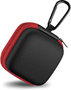 Square Earbud Case Portable EVA Carrying Case Storage Bag Cell Phone Accessories Organizer with Carabiner for Earphone, Earbud, Earpieces, SD Memory Card, Camera Chips, Tech Pouch, Red