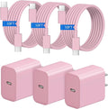 iPhone 17 16 15 Charger Fast Charging 3+3Pack 20W USB C Wall Charger with 10FT Fast Charging Cable Compatible with iPhone 17/17 Air/17 Pro/17 Pro Max/iPhone 16/15 Series, iPad Pro/AirPods -Pink