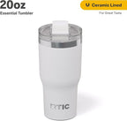 RTIC 20oz Essential Tumbler with Lid, Ceramic Lined, Insulated, Stainless Steel, Metal, Double Wall Vacuum-Insulation, Travel Cup for Iced Coffee, Tea, Hot and Cold Drink, White