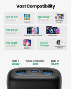 INIU Portable Charger, Smallest 22.5W 10000mAh Power Bank, USB C in/Output Fast Charging 3-Output Mini Battery Pack Charger with Phone Holder for iPhone 17 16 15 14 Air Samsung S23 Google iPad Tablet