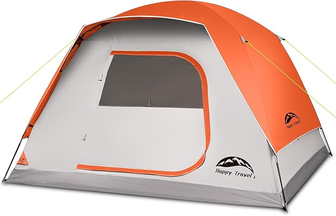Happy Travel Camping Tent, 4/6 Person Dome Tents for Camping with Rainfly, Waterproof Clip Easy Setup Portable Family Tent with Mesh Windows, 20% More Headroom Backpacking Tents for Camping & Hiking