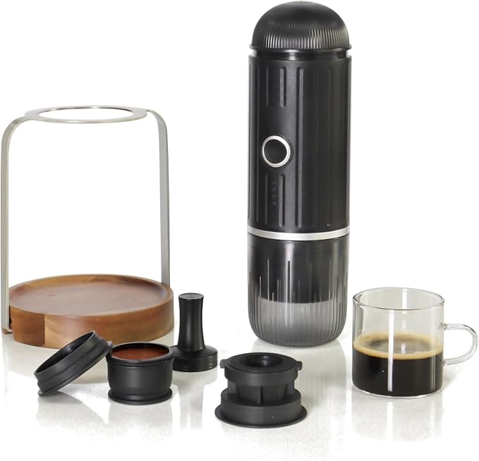 Portable Espresso Coffee Maker, Travel Coffee Maker for Camping, 2-in-1 Self-Heating Electric Espresso Maker, USB-C,Ground Coffee & Capsule (Ns&DG) Camping,RV, Hiking, Office