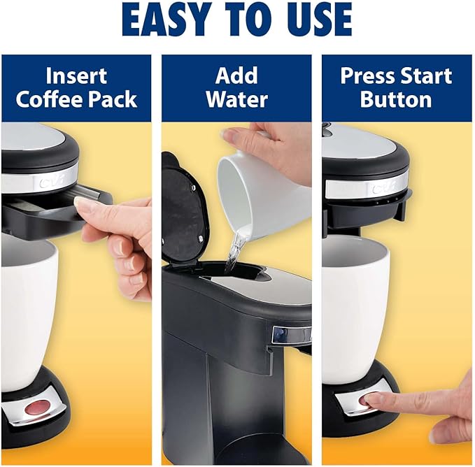 Café Valet Single Serve Coffee Maker, Brews 10 Ounces of Coffee or Hot Water, Compatible with Café Valet Coffee Packs