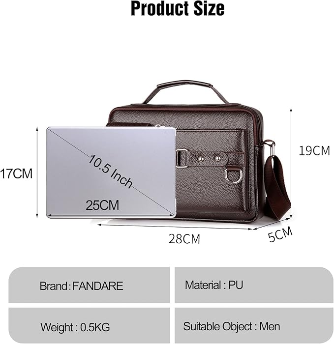 FANDARE Retro Briefcase Men Messenger Bag PU Leather Handbag