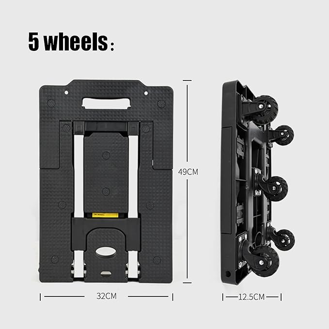 Sack Truck, Portable Folding Sack Truck, 5 Wheeled 360° Rotating Cart Heavy Duty Pushing/Pull Cart with 125kg Load Capacity, Car Luggage, Travel Platform Trolley