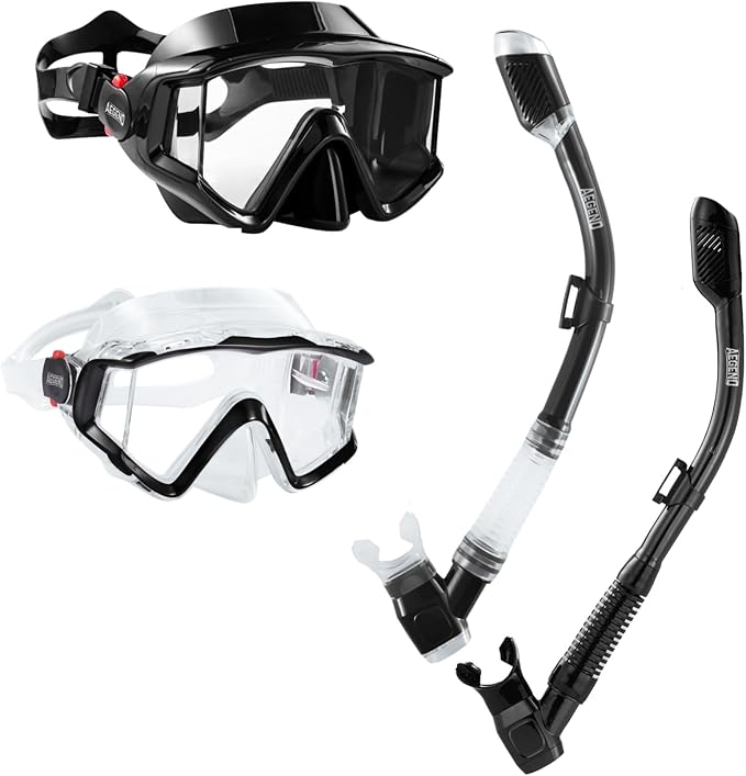 Aegend Snorkeling Gear for Adults Youth Kids, Snorkel Mask with Top Dry Valve - Panoramic View Anti-Leak and Anti-Fog with Mesh Bag for Snorkeling, Scuba Diving, Freediving & Swimming