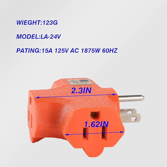 3 Outlet Adapter [UL Listed] 3 Way Outlet Splitter - T-Shaped Adapter Outdoor Power Splitter Grounded Wall Tap Heavy Duty (4, Orange)