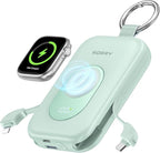 RORRY CharmGo Portable Charger, 20000mAh PD 30W Portable Charger Power Bank with 2 Built-in Cables, Fast Charging Battery Pack with Keychain, Travel Essentials for iPhone, Apple Watch, iPad, Green