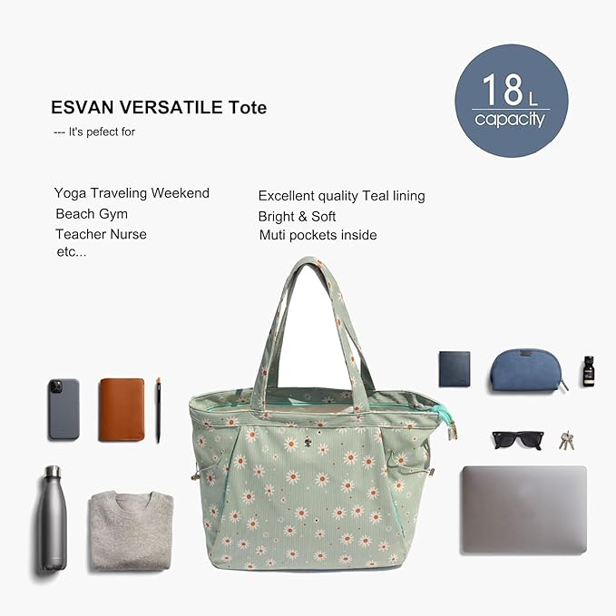 ESVAN Corduroy Yoga Tote Bag Gifts for Women Drawstring Yoga Mat Bag for Office Workout Travel Carryall Pilates Gym