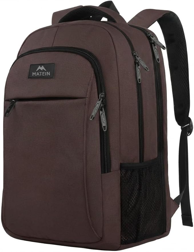 MATEIN 32L Laptop Backpack, Water Resistant School BookBag Fits 15.6 Inch Laptop Computer, Sturdy Personal Item Bag Casual Travel Daypack Carry on Underseat Luggage Backpack for Airlines, Brown