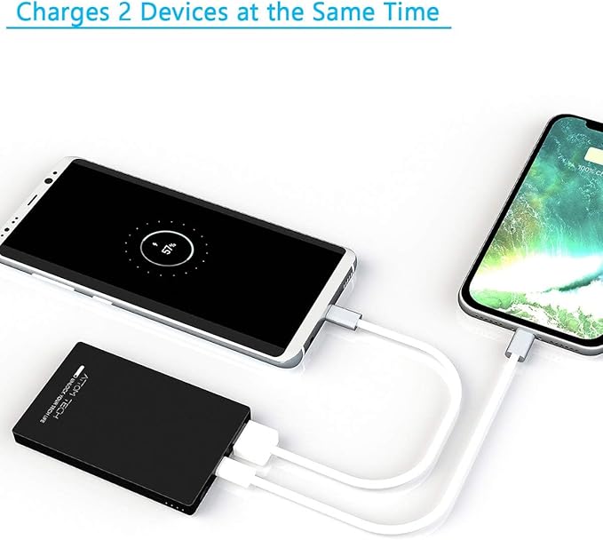 Dual USB Output Super Slim Power Bank Ultra Thin, 3000mAh Portable Charger Mini External Phone Battery Pack Small Dual Outlet, Emergency Phone Power Backup (Black)