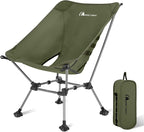 MOON LENCE High Back Folding Camping Chairs, Height-Adjustable, Widened Seat, for Beach with Anti-Sinking Feet (Green-Plus)