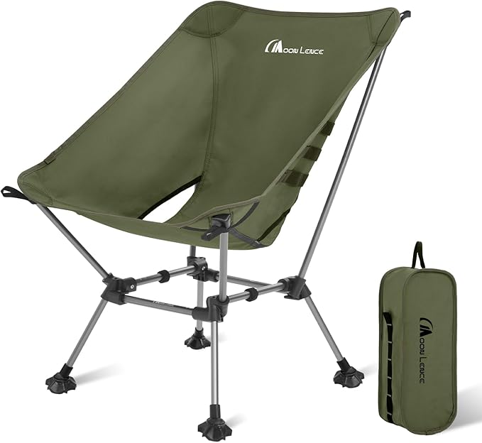 MOON LENCE High Back Folding Camping Chairs, Height-Adjustable, Widened Seat, for Beach with Anti-Sinking Feet (Green-Plus)