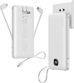 penaover Portable Charger with Built-in Cables&AC Wall Plug,Slim 10000mAh 22.5W Fast Charging Power Bank,5 Output 2 Input USB-C External Battery Pack Compatible with iPhones,Samsung,Android, etc