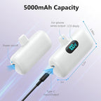 Mini Portable Charger for iPhone,Upgraded 5000mAh PD Fast Charging Battery Pack,LCD Display Cute Power Bank Portable Phone Charger for iPhone 14/14 Pro Max/13/13 Pro/12 Pro/11/XS/XR/X/8/7/6-White