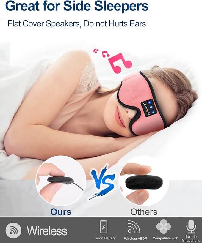 LC-dolida Sleep Headphones, Sleep Mask Bluetooth Wireless Music Eye Mask, Sleeping Headphones for Side Sleepers Sleep Mask with Bluetooth Headphones Ultra-Thin Stereo Speakers Perfect for Sleeping