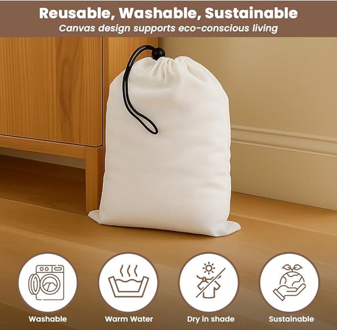 LFH Cotton Rich Shoe Storage Bags with Drawstring, Dustproof Breathable Reusable Organizer, Perfect For Travel, Dorm, Hotel, College, Gym, Easy to Carry, Machine Washable 12"x17" (Pack of 4) - White