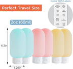 Travel Bottles for Toiletries 6 Pack, Leakproof 2 oz Tsa Approved Travel Size Containers, BPA Free Plastic Shampoo and Conditioner Bottles, Camping Travel Essentials (Multicolor - B)