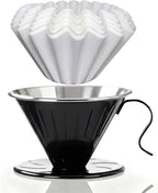 AGOGO V60 Coffee Dripper - Unbreakable 304 Stainless Steel Pour Over Cone for Travel & Camping, Includes 50 Paper Filters & Barista Towel - Black