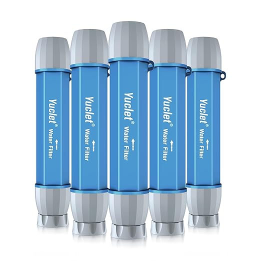 Yuclet 5 Pack Personal Water Filter Straw for Drinking Survival, 0.1-Micron Portable Water Purifier Straw Filters for Camping, Hiking, Travel, Backpacking & Emergency Preparedness