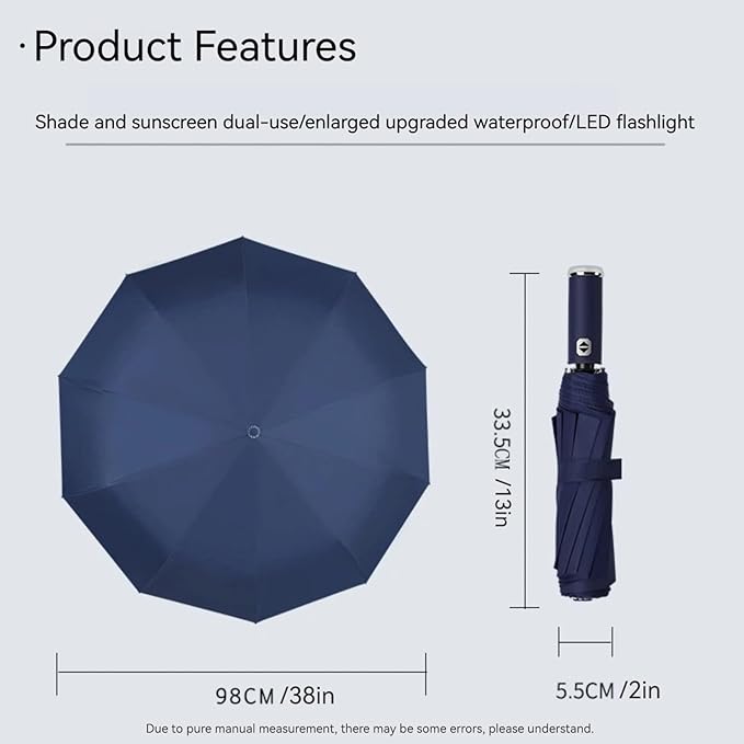Maizoon Folding Umbrella with Led Flashlight 10 Ribs Fiberglass Frame Auto Open Close Waterproof UV Resistant Rotation Handle
