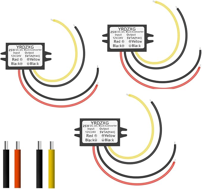 (3 pcs) 5V Buck Converter 12 V/24 V to 5 V 5A 25W DC Regulator to 5 V DC Step-Down Converter Waterproof Module for Golf Carts, Cars, and Trucks LED Power Adapter