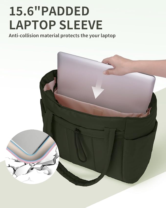 Wandering Nature Puffer Tote Bag with Cup Holder & Laptop Compartment & Trolley Sleeve for Travel, Work, Nurse, Women