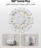 Rotating Wall Outlet Extender with Night Light, SUPERDANY 3 AC Outlet Adapter with 3 USB Ports, 20W USB-C Fast Charging, Automatic Light ON/OFF Dimmable, 4-Sided Outlet Splitter for Home Office Travel