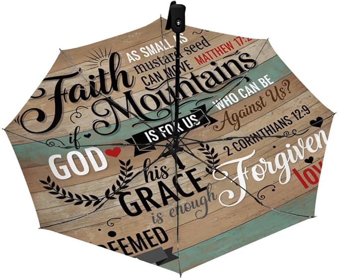 Travel Umbrella for Rain Sun - Scripture Quotes Windproof Compact Auto Open Close Umbrellas for Women Kids, Automatic Reverse Folding Small Cute Umbrella for Backpack, Commute, Car