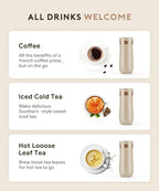 Travel Coffee Press, Vacuum Insulated Portable French Press, Stainless Steel Portable Coffee Maker/Tea Press, 12oz, Beige