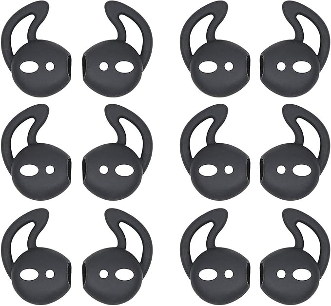 JNSA 6 Pairs Silicone Ear Tips Earphones Holders Compatible with Air Pods 1&2,Silicone Soft Anti-Slip Sport Earbud Tips, Anti-Drop Ear Hook Gel Headphones Accessories Tips (Black 6 Pairs)