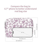 Narwey Cute Floral Makeup Bag Travel Cosmetic Bag Organizer Toiletry Bag Make Up Bags with Organized Pocket for Women Girls (Large,Dusty Pink Flower)
