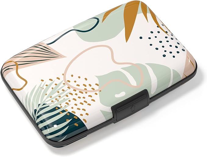 Credit Card Holder, Mini Aluminum Card Wallet RFID Blocking Slim Metal Hard Card Case for Women Men, Leaf