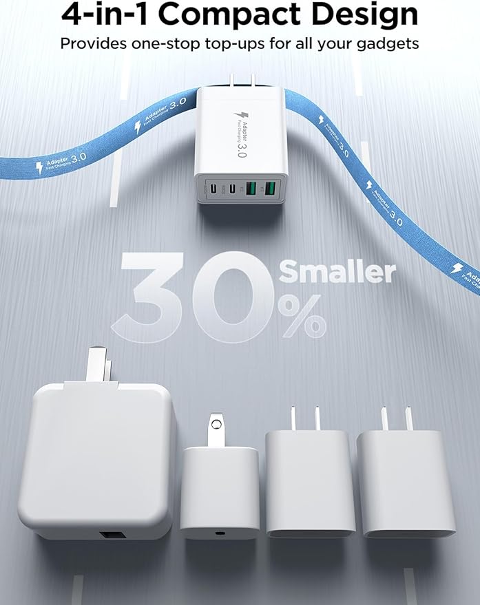 [2-Pack] USB C Wall Charger Block, 40W 4-Port USB C Super Fast Charger Dual Port PD Power Adapter+QC Wall Plug Multiport Type C Brick Cube Compatible with iPhone 15 14 13 12 11 Pro XR XS 8 7, Samsung