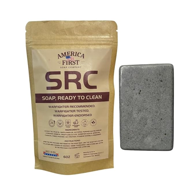SRC Tactical Soap Bar with Charcoal, Spirulina, and Pumice, Olive Drab, Heavy-Duty Cleansing Bar, 6 oz