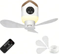 Portable Camping Fan, 7200 mAh Tent Fans with LED Light, Remote Control, Detachable Blades and Hook 4 Speeds 3 Brightness Timer Ceiling Fan for Tents Car Picnics Travel
