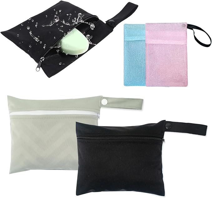 2 Pcs Travel Soap Bag, Travel Soap Case Leakproof & Waterproof, Quick Dry Bar Soap Pouch Travel Soap Container with 2 Pcs Foaming Nets, Portable Soap Bags for Shower Travel Camping - Black & Grey